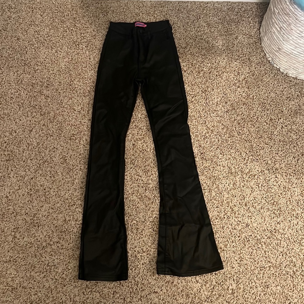 Black flare leather pants